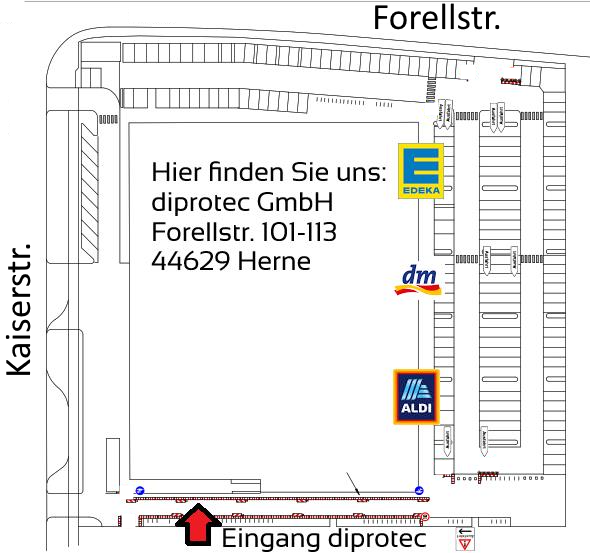 Anfahrtsskizze mit Eingang zur Forellstr. 101-113 in Herne